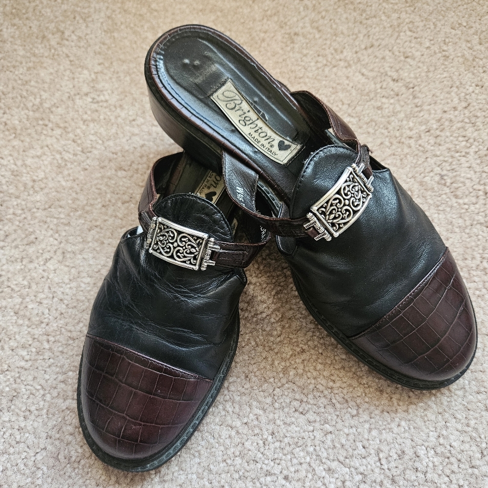 Brighton Kendra Mules, Soft Leather Brown/Black 9.5 Italian Made